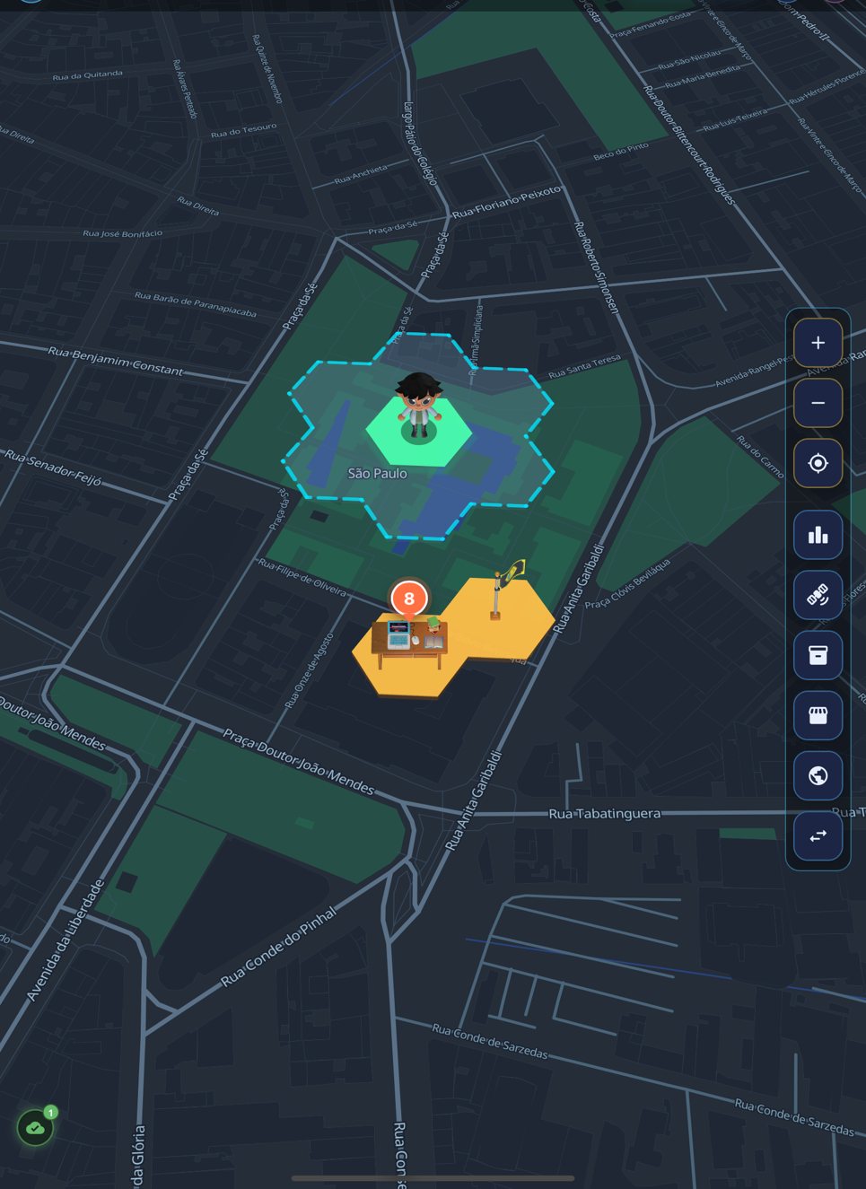Mapa do DIMVS no iPad: o Dimer no radar e um território conquistado