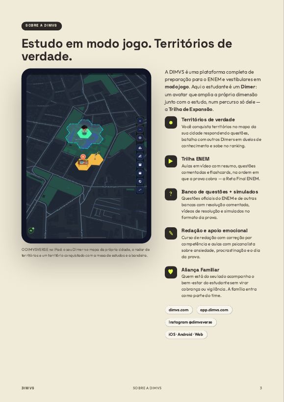 Página Sobre a DIMVS, com o mapa de territórios no iPad